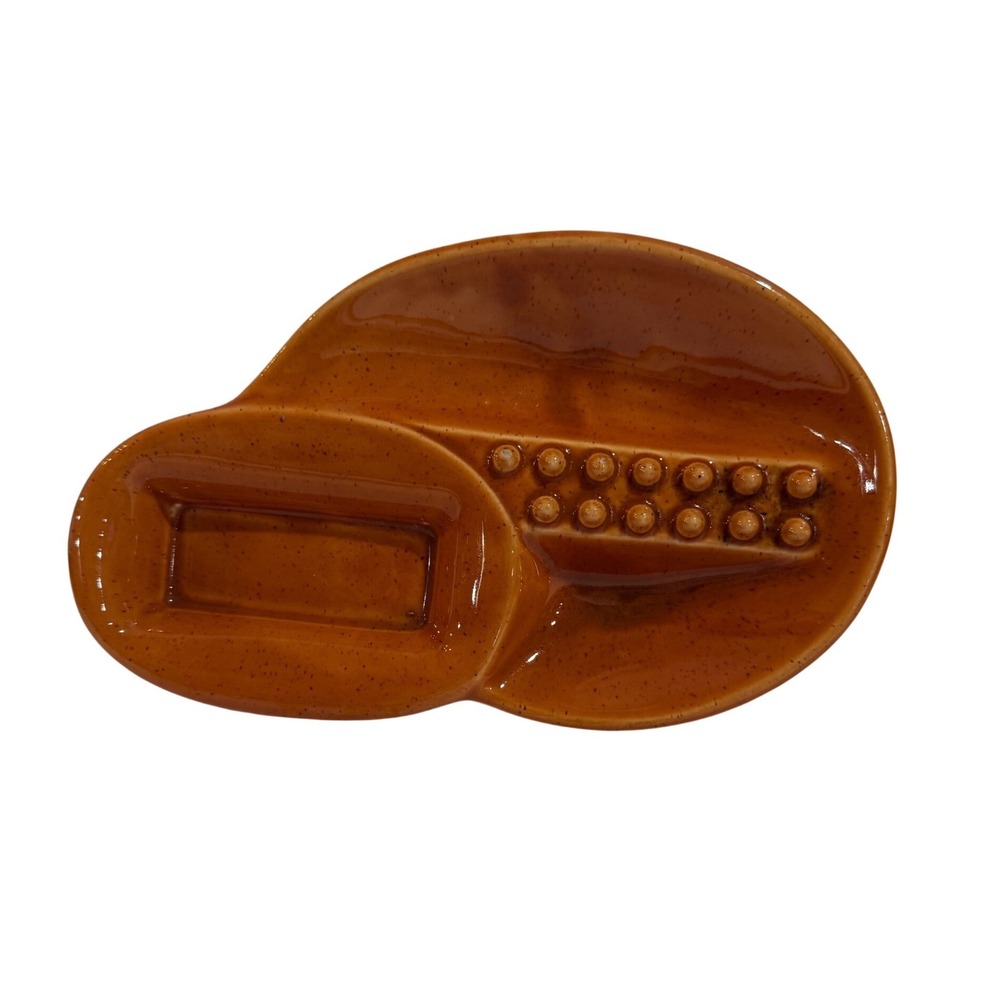 Vintage Stanford Sebring Pottery Orange Speckled Atomic Cigar Ashtray Caddy MCM